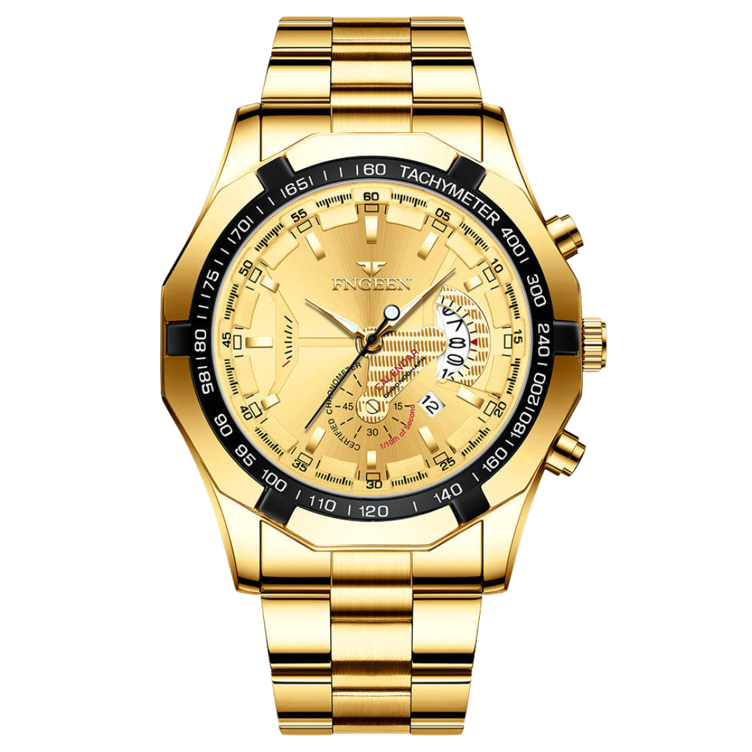 Fngeen Men’s Gold Dial Watch: Sports, Business, Waterproof Watch