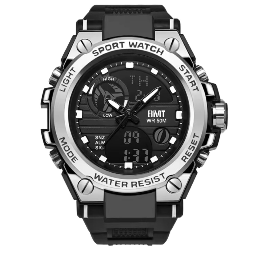 BMT Sport Watch – Fashion Men’s Water-Resistant Silver Dial Digital Wristwatch