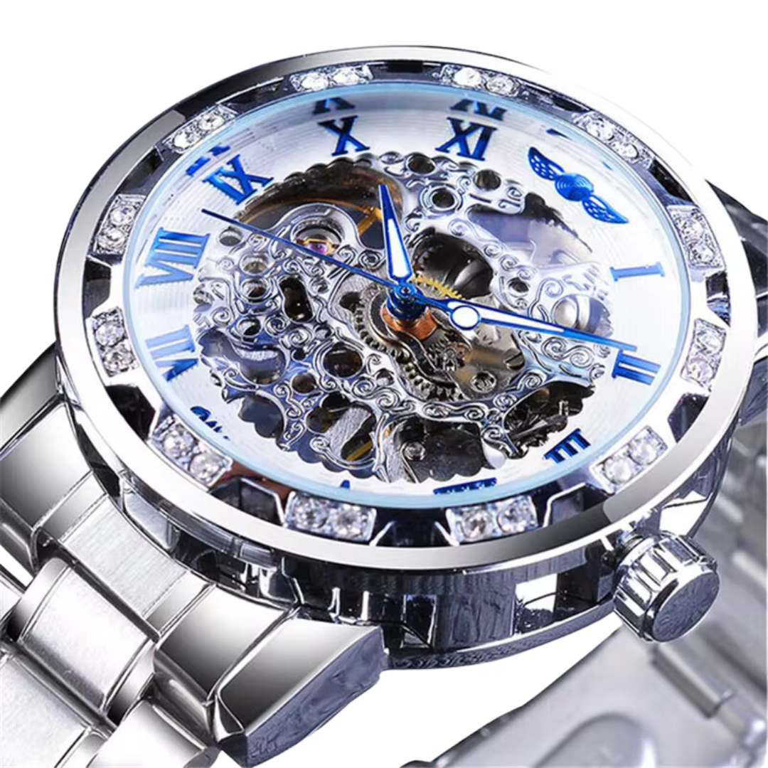 Winner Men’s Luxury Skeleton Sport Watch – Mechanical Timepiece with Silver-White Dial