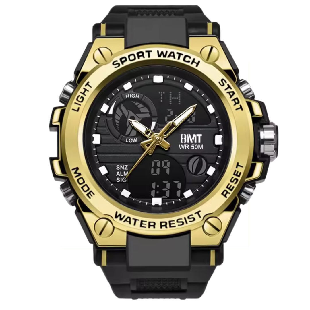 BMT Sport Fashion Men’s Wristwatch – Water-Resistant Digital Sport Watch with Golden Dial